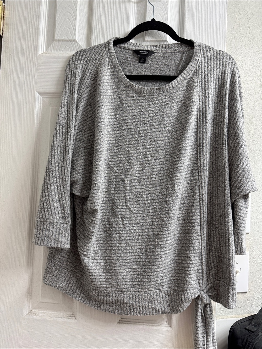 Simply Vera  Gray Ribbed Tie-Hem Crew Neck Sweater